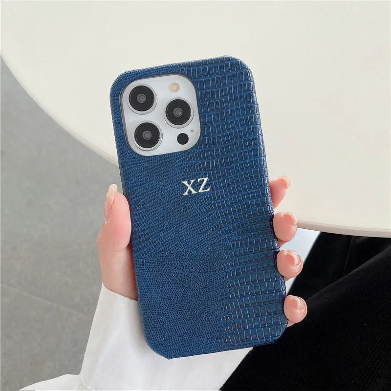 Personalise Gold Silver Initials Letter Leather Case For Iphone 15 14 13 17 pro max 14 16 Plus 17air Luxury Lizard PU Hard Cover